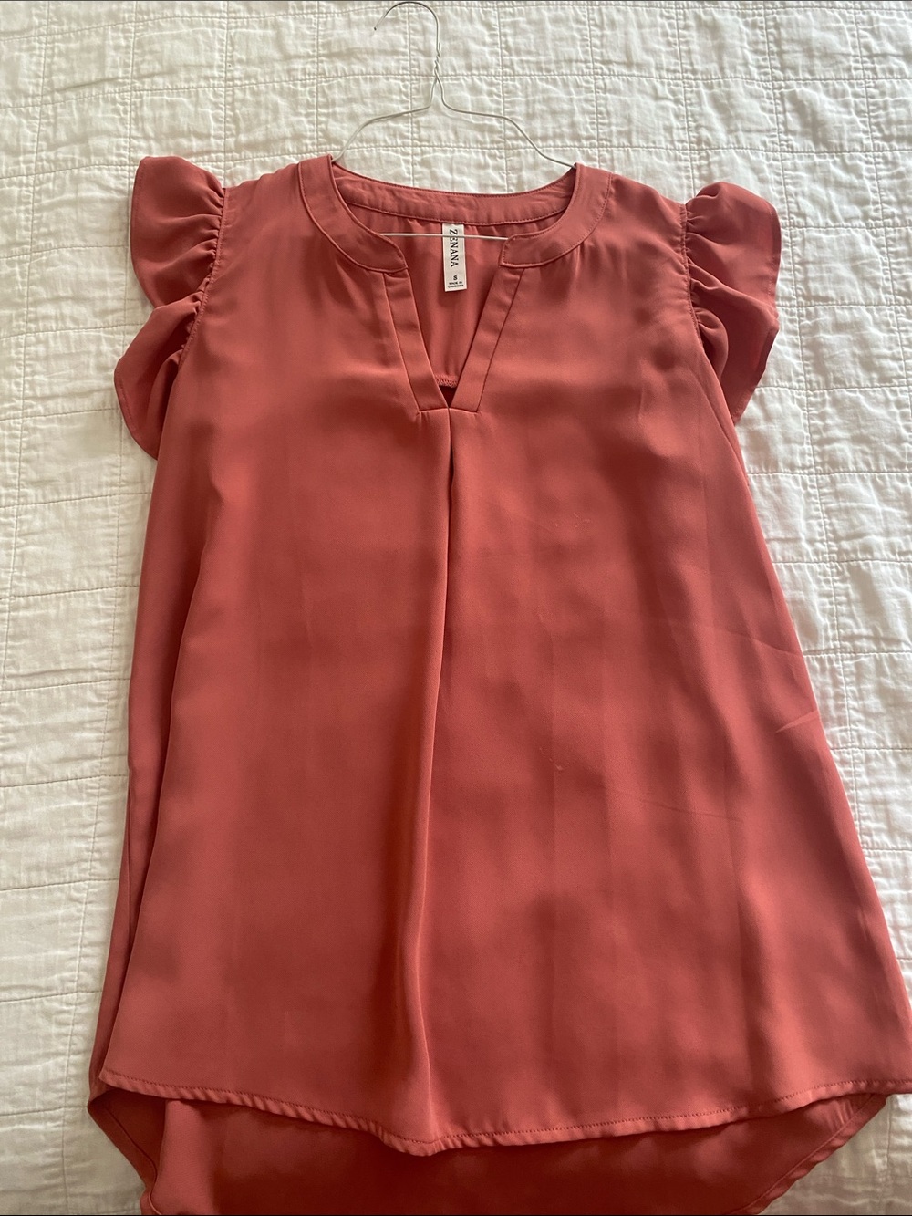 Zara Coral Flutter Sleeve V-Neck Blouse